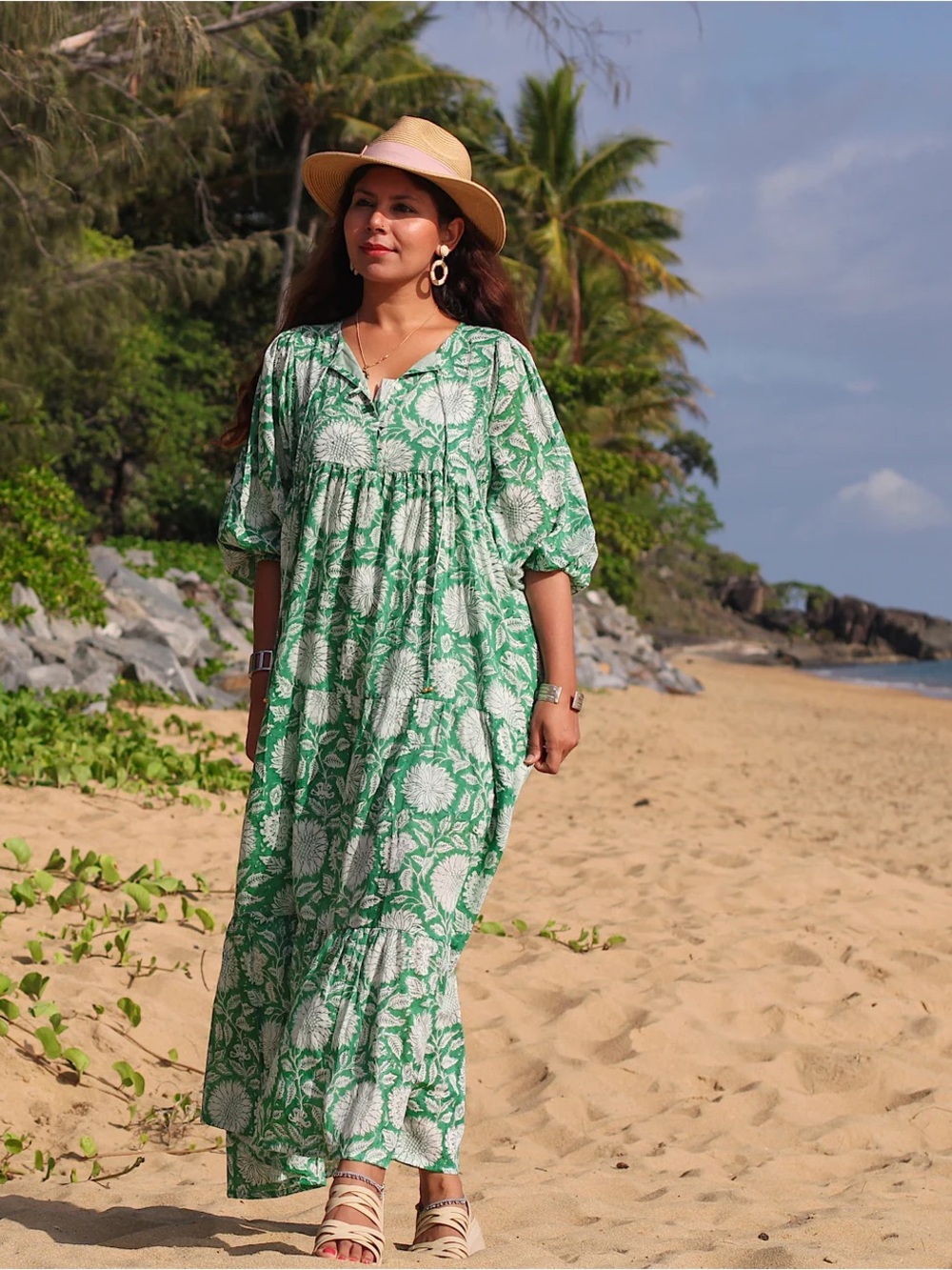 River Goddess Neera Maxi Dress L/XL in Emerald